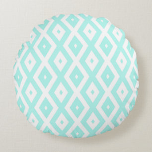 Coussins Ronds Motif en diamant Turquoise et blanc