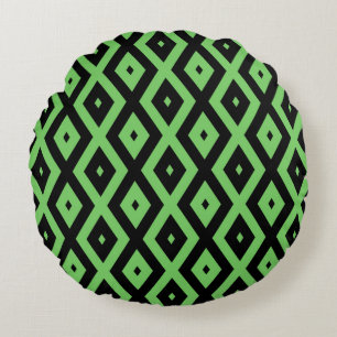 Coussins Ronds Motif en diamant vert citron et noir
