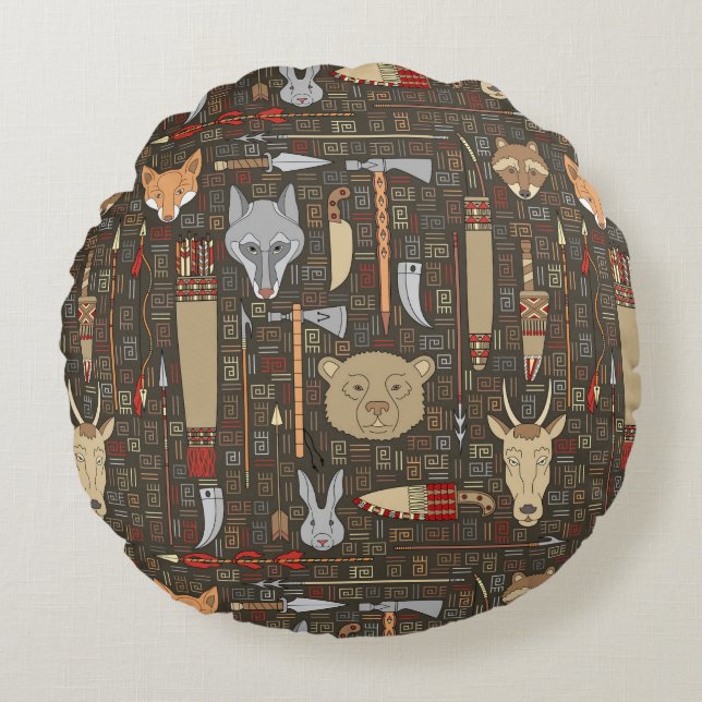 Coussins Ronds Motif ethnique de chasse (Devant)