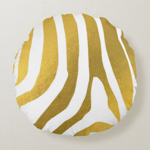 Coussins Ronds Motif Faux Gold Zebra Print Stripes