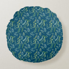 Coussins Ronds Motif feuille 11.bw DBlue BG