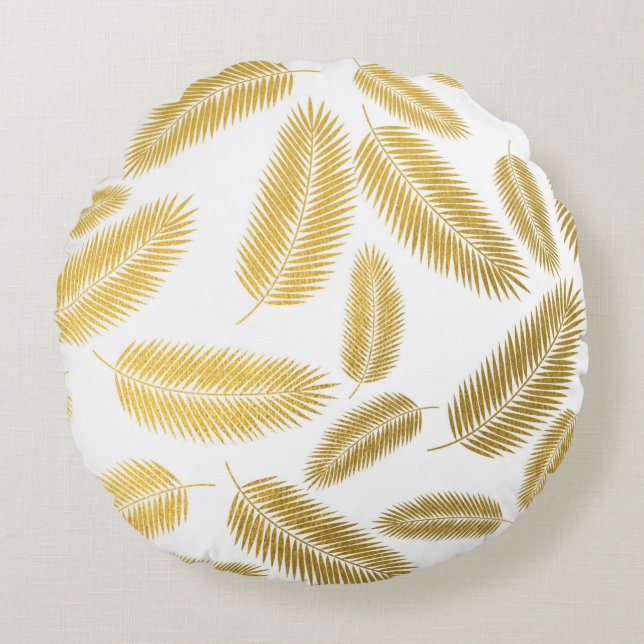 Coussins Ronds Motif Feuille Faux Gold Palm (Devant)