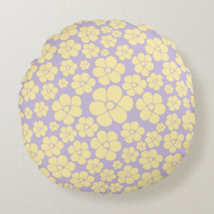 Coussins Ronds Motif Fleur - Pastel Jaune et Violet