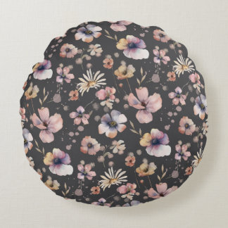 Coussins Ronds Motif Fleurs Sauvages Aquarelle Bohème Triste Blus