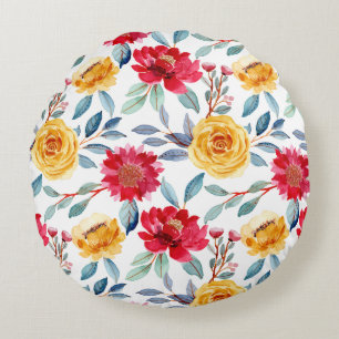 Coussins Ronds Motif floral aquarelle joyeux en rose jaune