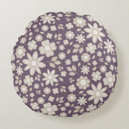 Coussins Ronds Motif floral aquarelle prune romantique assourdi
