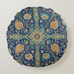 Coussins Ronds Motif floral arabesque persan bleu royal