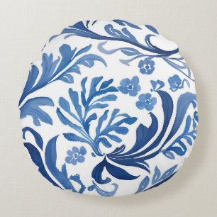 Coussins Ronds Motif floral bleu et blanc   Motif chinoiserie