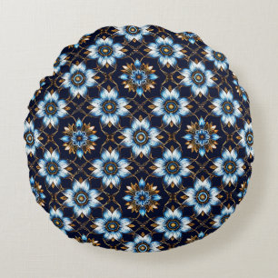 Coussins Ronds Motif floral bleu et or élégant