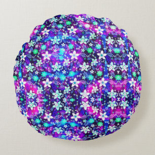 Coussins Ronds Motif Floral Bleu - Fleur Edelweiss géométrique