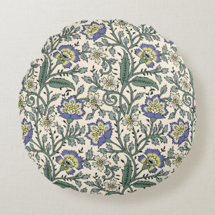Coussins Ronds Motif floral bleu, jaune et blanc transparent