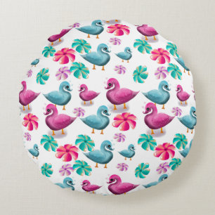 Coussins Ronds Motif floral de canard mignon Kawaii rose canards 
