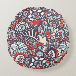 Coussins Ronds Motif floral de griffonnage de Paisley