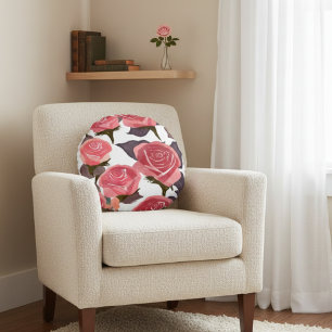Coussins Ronds Motif floral de roses rouges roses élégantes aquar