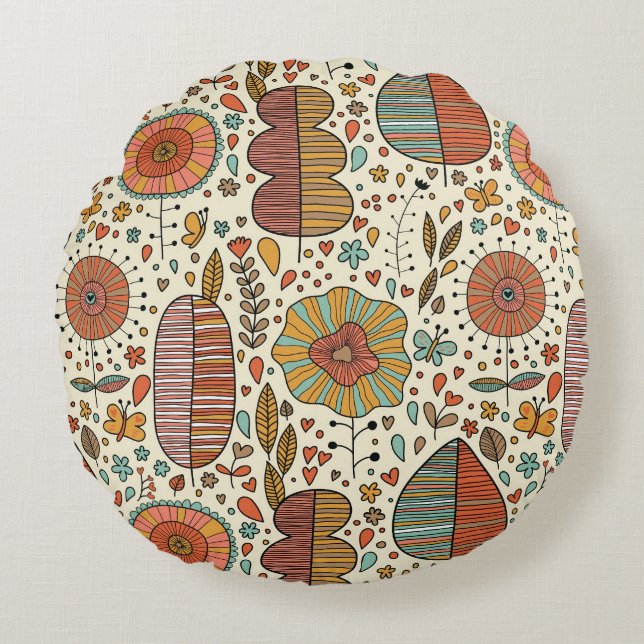 Coussins Ronds Motif floral d'été fait de feuille (Devant)
