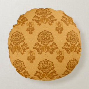 Coussins Ronds Motif floral en damas doré