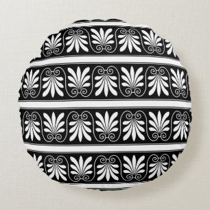 Coussins Ronds Motif Floral Grec Noir Et Blanc