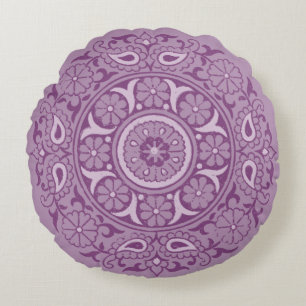 Coussins Ronds Motif Floral Indien - Lavande et violet