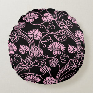 Coussins Ronds Motif floral rétro rose sur fond noir