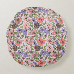 Coussins Ronds Motif Floral Rétro sans joint Boho