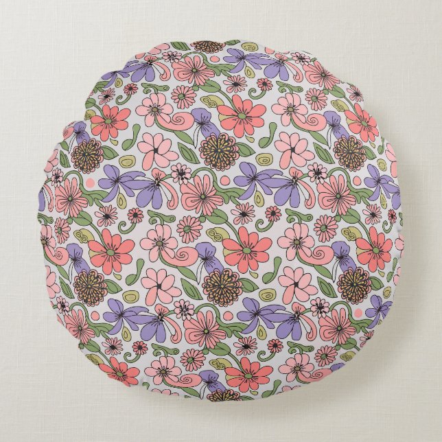 Coussins Ronds Motif Floral Rétro sans joint Boho (Devant)