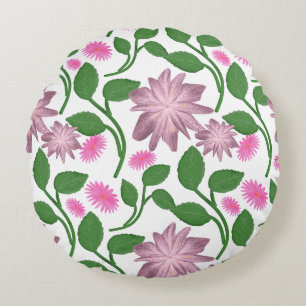 Coussins Ronds Motif floral rose avec feuilles vertes