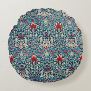 Coussins Ronds Motif floral sur fond bleu de feuilles vertes