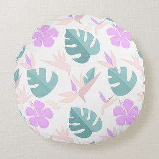 Coussins Ronds Motif floral tropical pastel