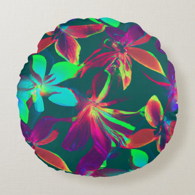 Coussins Ronds Motif Floral vert et pourpre (Devant)