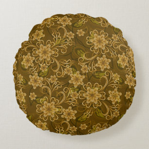 Coussins Ronds Motif floral vintage d'or