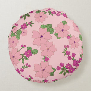 Coussins Ronds Motif floral, violet et rose pastel,
