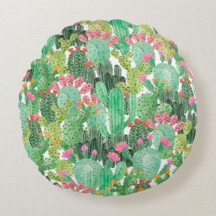 Coussins Ronds Motif fluide cactus aquarelle