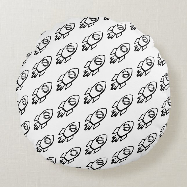 Coussins Ronds Motif Flying Rocket Sketch (Devant)