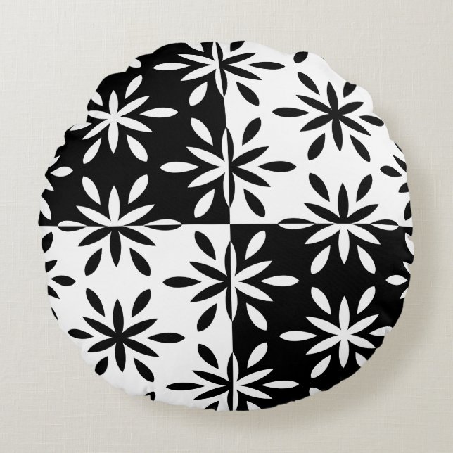Coussins Ronds Motif géométrique en noir et blanc (Devant)