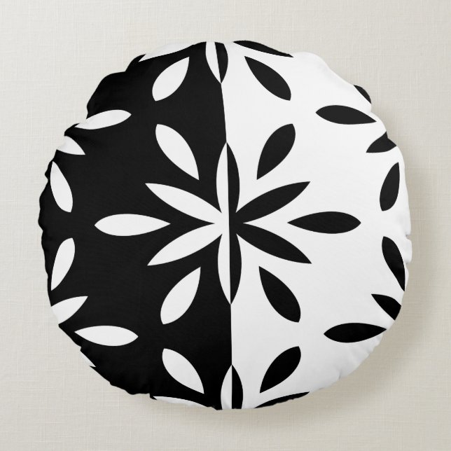 Coussins Ronds Motif géométrique graphique noir et blanc (Devant)