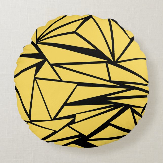 Coussins Ronds Motif géométrique jaune et noir (Devant)