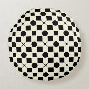 Coussins Ronds Motif géométrique noir et blanc avec cercles