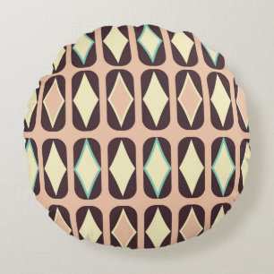 Coussins Ronds Motif géométrique rétro avec marron, jaune, bleu