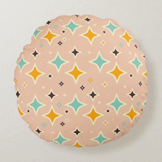 Coussins Ronds Motif géométrique rétro avec sarcelle, orange, noi (Devant)