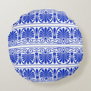 Coussins Ronds Motif grec méditerranéen bleu
