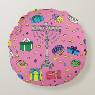 Coussins Ronds Motif Hanoukka rose