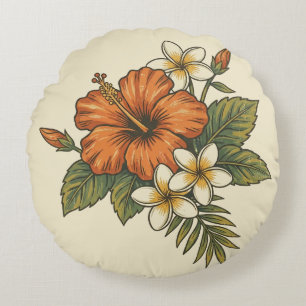 Coussins Ronds Motif Hawaïen de l'Île d'Hibiscus - Scénique Réver