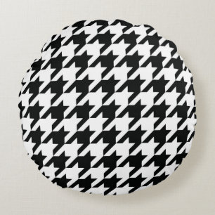Coussins Ronds Motif Houndstooth Classique : Noir & Blanc Vintage
