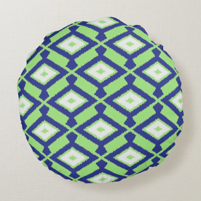 Coussins Ronds Motif Ikat - Vert, Indigo Bleu et Blanc (Dos)