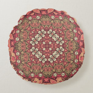 Coussins Ronds Motif indien abstrait médaillon. Boho et gypsy 