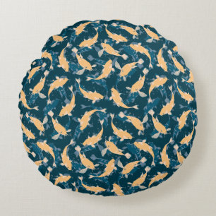 Coussins Ronds Motif jaune et bleu - Koi Fish