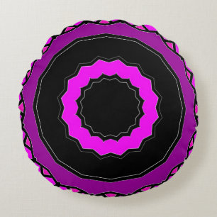 Coussins Ronds Motif kaléidoscope rose et noir