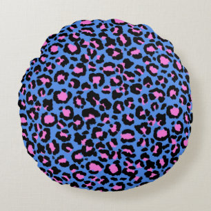 Coussins Ronds Motif léopard en framboise sur bleu électrique