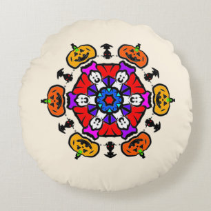 Coussins Ronds Motif Mandala Floral Sans Couture