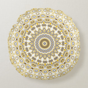 Coussins Ronds Motif Mandala jaune or